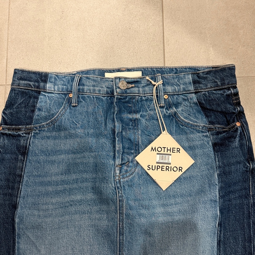 MOTHER The Flagpole Raw Hem Denim Maxi Skirt 100% Cotton - Picture 9 of 14